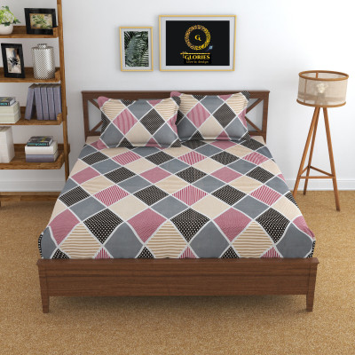 GLORIES 210 TC Cotton Double Printed Fitted (Elastic) Bedsheet(Pack of 1, Multicolor)