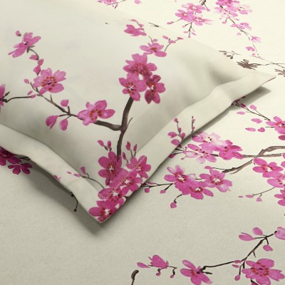 haus & kinder 186 TC Cotton Double Floral Flat Bedsheet(Pack of 1, Pink & White)