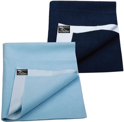 Rajking Cotton, Fleece Baby Bed Protecting Mat(DARK BLUE & SKY BLUE, Pack of 2, Small)