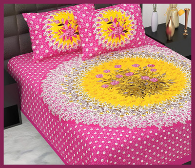 JAIPUR PRINTS Cotton Double Flat 210 TC Jaipuri Prints Bedsheet(Pack of 1, Pink)