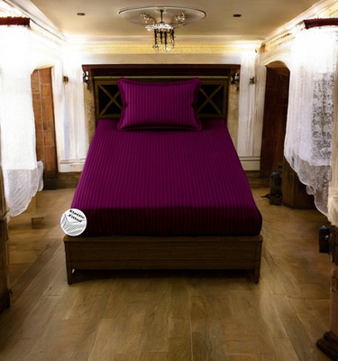 HOMYBEES 110 TC Cotton Single Abstract Fitted (Elastic) Bedsheet(Pack of 1, Purple)