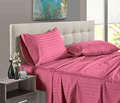 Sadashiv Cotton Queen Fitted (Elastic) 210 TC Striped Bedsheet(Pack of 1, Rosewood)