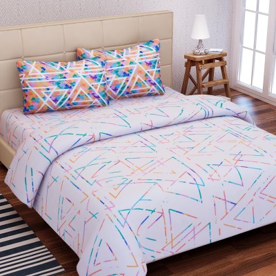 SEJ BY NISHA GUPTA 180 TC Cotton Double Geometric Flat Bedsheet(Pack of 1, Blue)