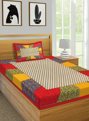 Flipkart SmartBuy Cotton Single Flat 180 TC Jaipuri Prints Bedsheet(Pack of 1, Red, Yellow, Green, Blue)