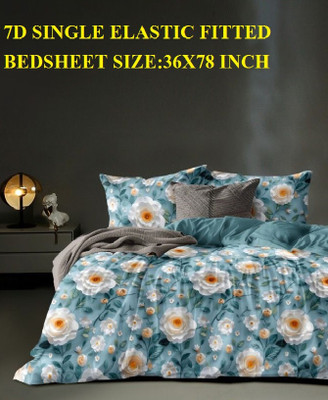 Laying Style Cotton Single Fitted (Elastic) 240 TC Floral Bedsheet(Pack of 1, 7D Single Size Elastic Fitted Bedsheet with 1 Pillow Cover 36x78 inch-Multi-2)