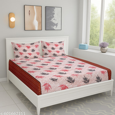 Jeeva Enterprise Cotton Double Fitted (Elastic) 210 TC 3D Printed Bedsheet(Pack of 1, Pink)