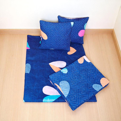 HOMYBEES Microfiber King Fitted (Elastic) 220 TC Abstract Bedsheet(Pack of 1, 5Pcs Bedsheet Blue Hearts)