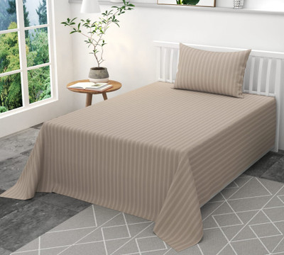 Hardeep 300 TC Satin Single Striped Flat Bedsheet(Pack of 1, Beige)