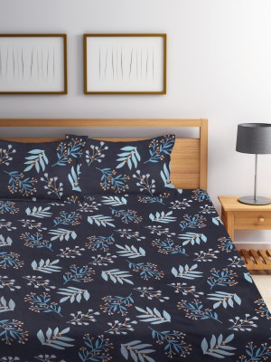 Klotthe 300 TC Polycotton Double Printed Flat Bedsheet(Pack of 1, Dark Blue)