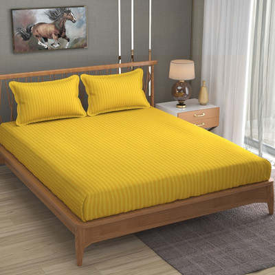 Krishnam 180 TC Microfiber Double Checkered Flat Bedsheet(Pack of 1, Mustard)