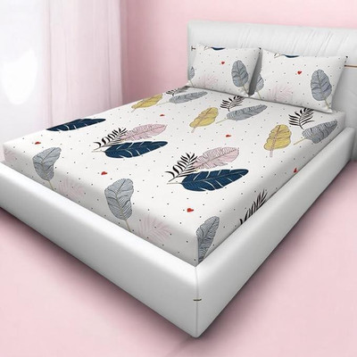 OLDENNA 212 TC Microfiber King Floral Fitted (Elastic) Bedsheet(Pack of 1, White)