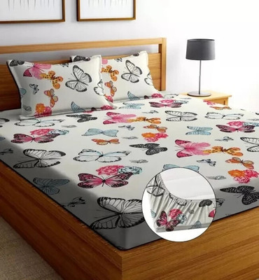 Ethe Home Cotton Double Fitted (Elastic) 280 TC Printed Bedsheet(Pack of 1, Multicolor)