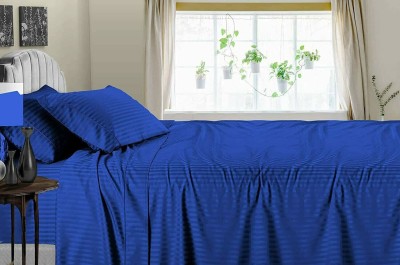 Royal Lush 300 TC Cotton Single Striped Fitted (Elastic) Bedsheet(Pack of 1, Royal Blue)