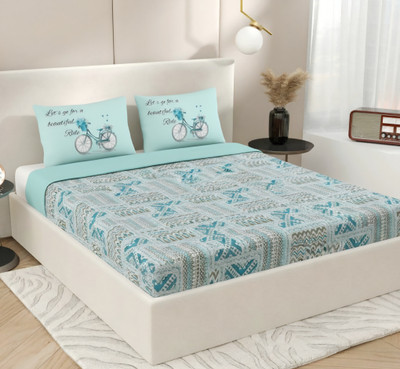 LoomLanes 230 TC Cotton King Abstract Flat Bedsheet(Pack of 1, Blue)