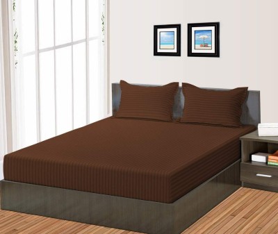 RRC 144 TC Microfiber King Striped Fitted (Elastic) Bedsheet(Pack of 1, Brown)