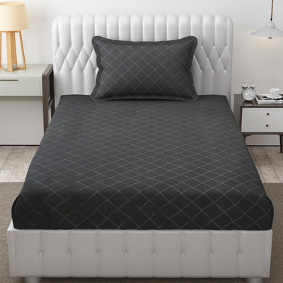 Freshfromloom 144 TC Microfiber Single Printed Flat Bedsheet(Pack of 1, Grey Barfi)