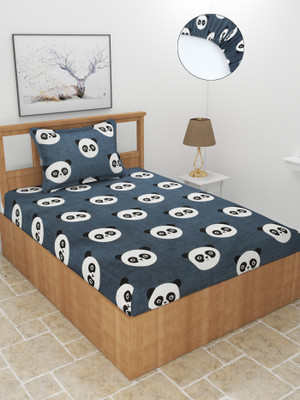 BREVARD 210 TC Polycotton Single Printed Fitted (Elastic) Bedsheet(Pack of 1, Black)