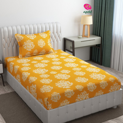 Apala 280 TC Microfiber Single Printed Flat Bedsheet(Pack of 1, Yellow)