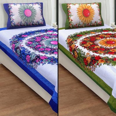 METRO LIVING 104 TC Cotton Single Printed Flat Bedsheet(Pack of 2, Multicolor 4)