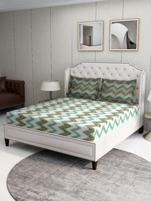 Bombay Dyeing 100 TC Cotton Double Abstract Flat Bedsheet(Pack of 1, Grey & Olive)