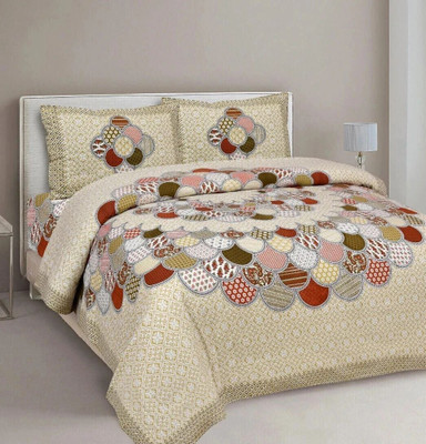 BharatLinen Cotton King Flat 260 TC Jaipuri Prints Bedsheet(Pack of 1, Yellow Green)