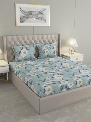 Raymond Home 100 TC Microfiber Double Floral Flat Bedsheet(Pack of 1, Blue)