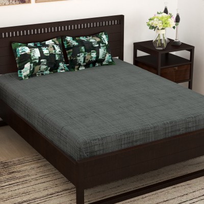 Story@home 152 TC Cotton Double Abstract Flat Bedsheet(Pack of 1, Olive Green)
