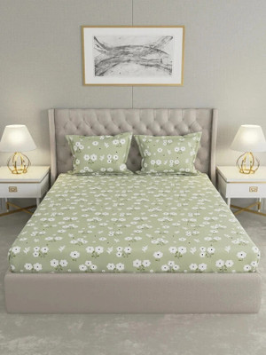 Raymond Home Microfiber Double Flat 110 TC Floral Bedsheet(Pack of 1, Green)