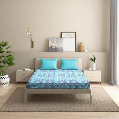 Wakefit 144 TC Cotton Queen Printed Fitted (Elastic) Bedsheet(Pack of 1, Seher)