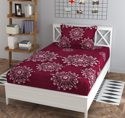 Apala 250 TC Microfiber Single Floral Flat Bedsheet(Pack of 1, Red)