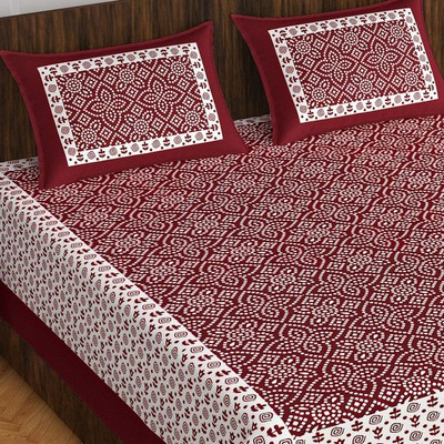 Meejoya Cotton Double Flat 230 TC Printed Bedsheet(Pack of 1, Maroon)