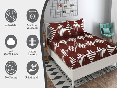 PROZONE 250 TC Fleece King Printed Fitted (Elastic) Bedsheet(Pack of 1, Design 4)