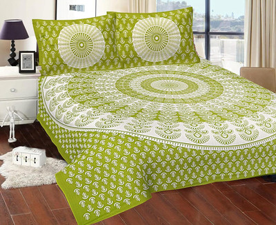 BENDIGO Cotton Double Flat 144 TC Jaipuri Prints Bedsheet(Pack of 1, Multicolor)