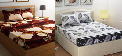 kaku handloom Cotton Double Flat 240 TC Printed Bedsheet(Pack of 2, Multicolor)