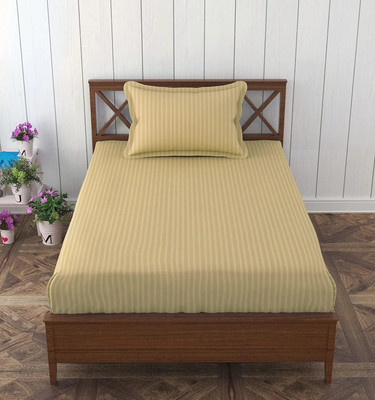 HOMYBEES 210 TC Cotton Single Striped Flat Bedsheet(Pack of 1, Beige)