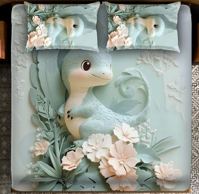 Dream tela Microfiber King Flat 400 TC Cartoon Bedsheet(Pack of 1, Light Green Microfiber 7D Bedsheet)