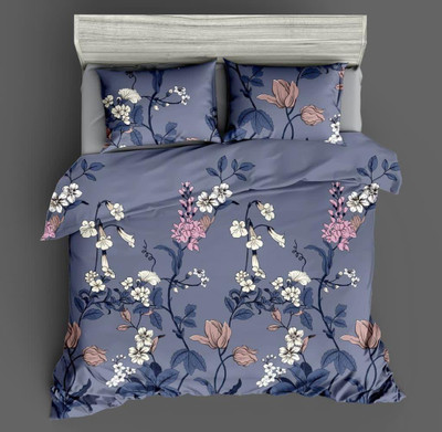 Govindika 300 TC Microfiber Double Floral Flat Bedsheet(Pack of 1, Grey)