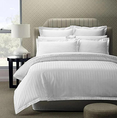 Vishal international Cotton Double Flat 220 TC Striped Bedsheet(Pack of 1, White)