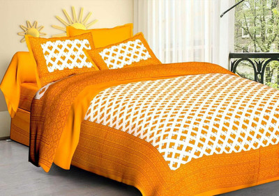 MAGITEXT 140 TC Cotton Double Jaipuri Prints Flat Bedsheet(Pack of 1, Yellow)