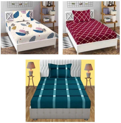kaku handloomm Cotton Single Flat 104 TC 3D Printed Bedsheet(Pack of 3, Pink, Blue, Grey)