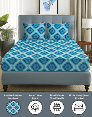 Story@home Cotton Double Flat 144 TC Printed Bedsheet(Pack of 1, Blue)