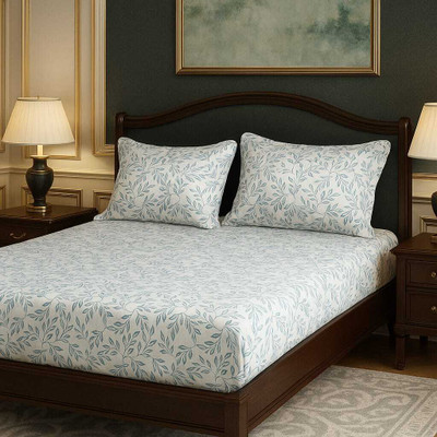 sidhi Cotton Double Flat 210 TC Floral Bedsheet(Pack of 1, White, Grey)