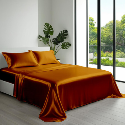 Indian Kingdom Satin Double Flat 400 TC Solid Bedsheet(Pack of 1, Copper)