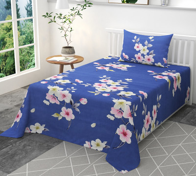 TVASTRA Cotton Single Flat 240 TC Geometric Bedsheet(Pack of 1, Blue)