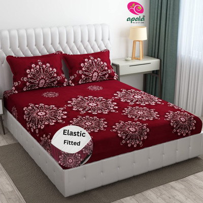 Apala 280 TC Microfiber King Printed Fitted (Elastic) Bedsheet(Pack of 1, Maroon)