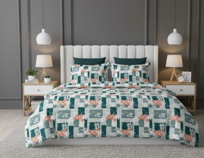 S K HANDLOOM Cotton Double Flat 160 TC Printed Bedsheet(Pack of 1, Green)