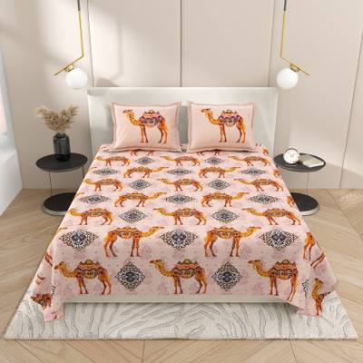 feya Cotton King Flat 180 TC Jaipuri Prints Bedsheet(Pack of 1, Red Pink)