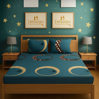 Hss fab Cotton Blend Double Fitted (Elastic) 185 TC Abstract Bedsheet(Pack of 1, Blue)