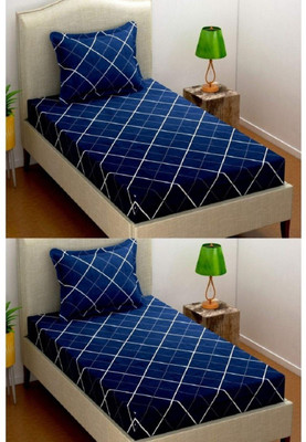 brothers trendz Polycotton Single Flat 240 TC Printed Bedsheet(Pack of 2, navvy)