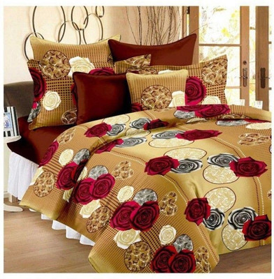 Aciloc Polycotton Queen Flat 140 TC Printed Bedsheet(Pack of 1, golden)